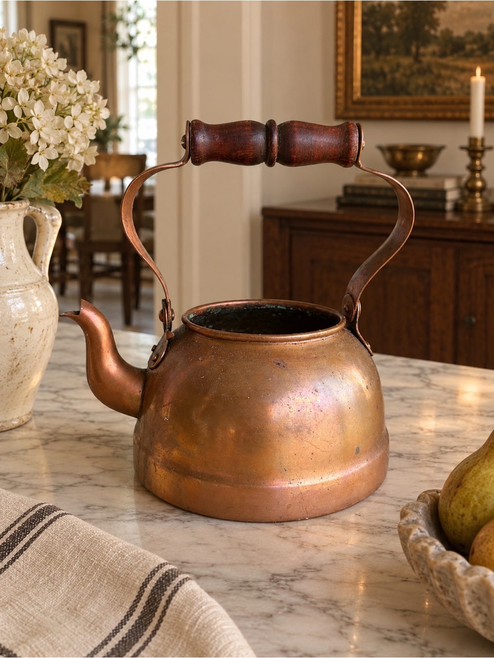 Copper-Color Vintage Style Teakettle with Wooden Handle